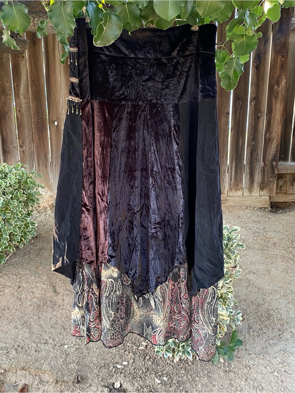 Ren Faire Mixed Media Skirt sz M Whimsigoth Gypsy Beaded Fringe Velvet Corduroy - Picture 5 of 7